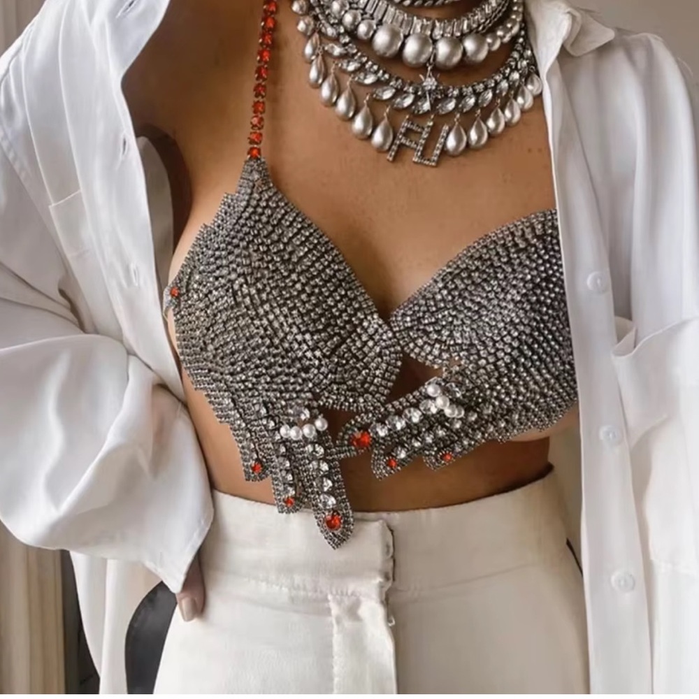 Dylanlex Silver Rhinestone Embellished Top